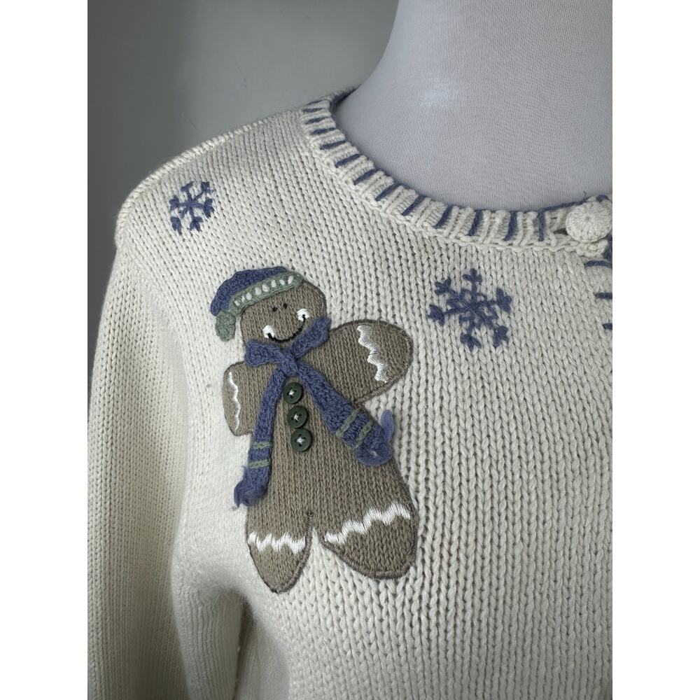 Croft & Barrow Gingerbread Knit Cardigan Sweater Winter Snow Ramie Blend Medium - Picture 4 of 16